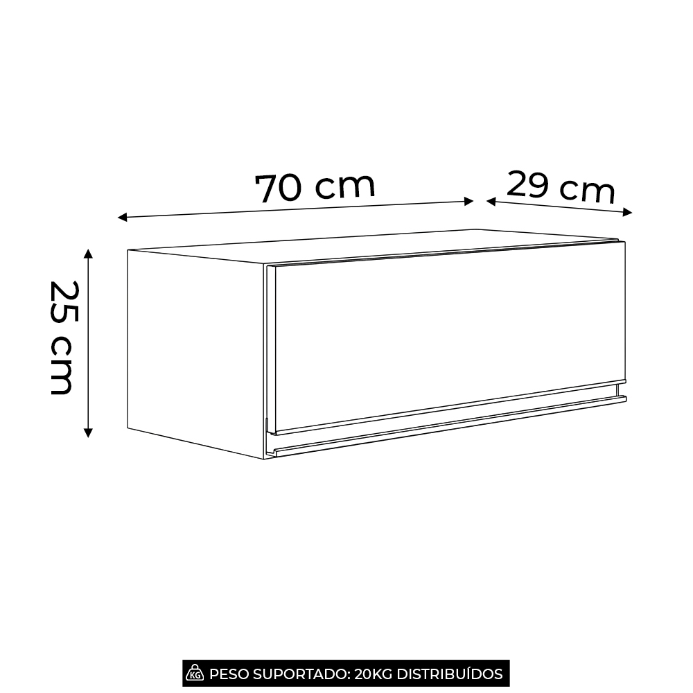 Armário de Cozinha Aéreo Geladeira 70cm Texas Cinza Claro - Lumil