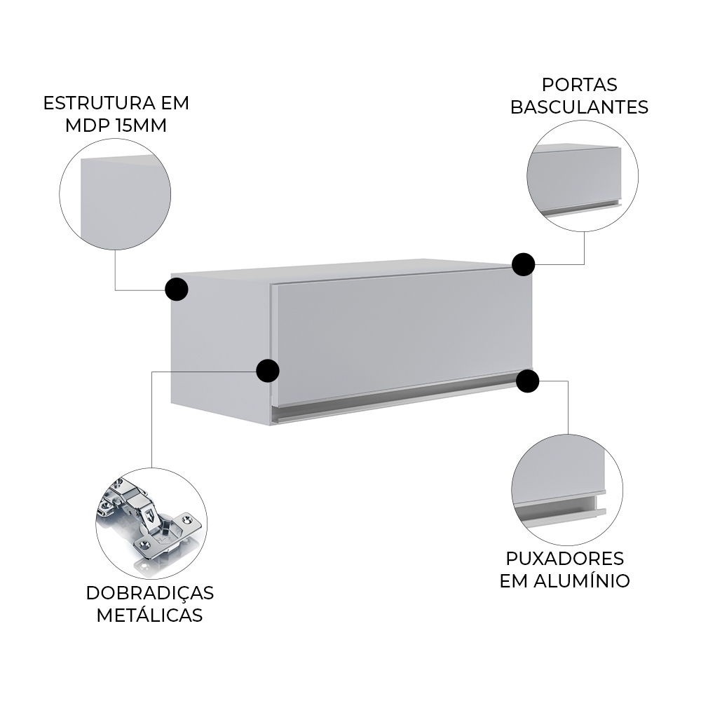 Armário de Cozinha Aéreo Geladeira 70cm Texas Cinza Claro - Lumil