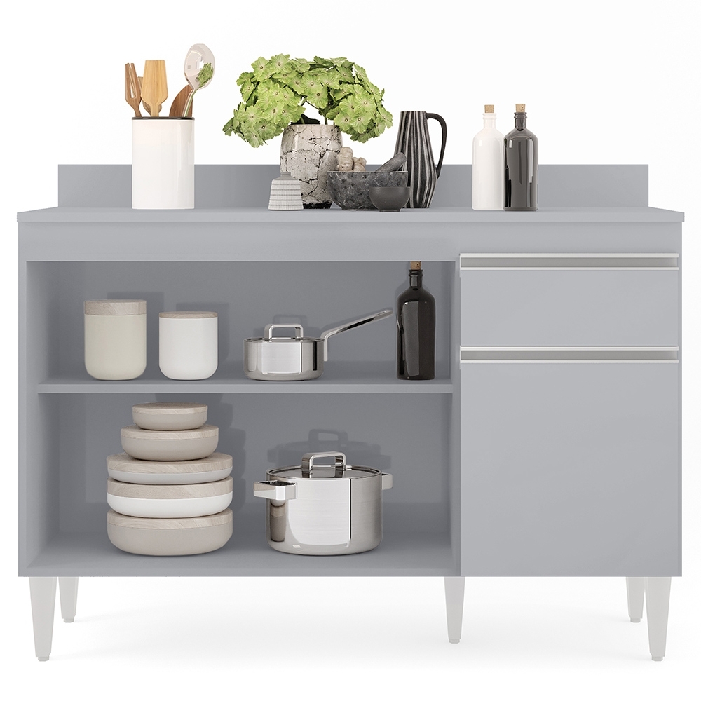Balcão de Cozinha Com Tampo 120cm 3 Portas Arizona Cinza Claro - Lumil