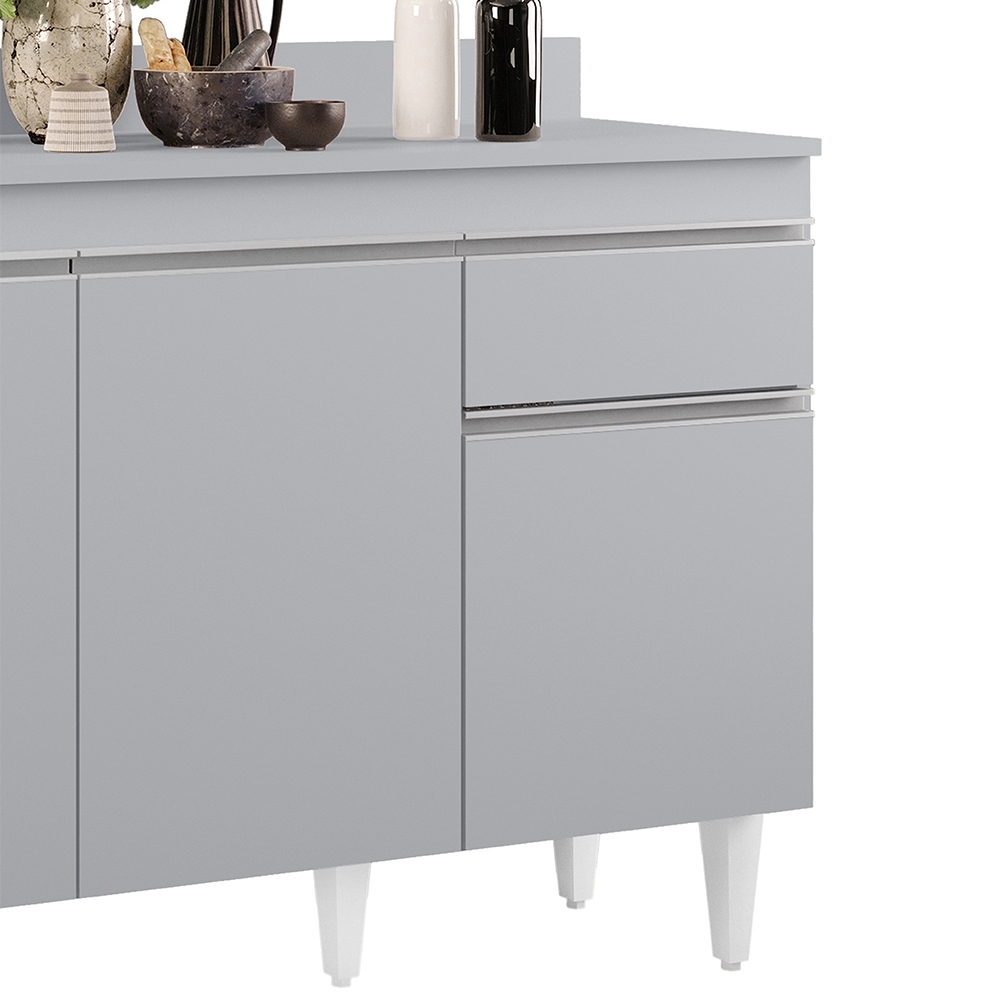 Balcão de Cozinha Com Tampo 120cm 3 Portas Arizona Cinza Claro - Lumil