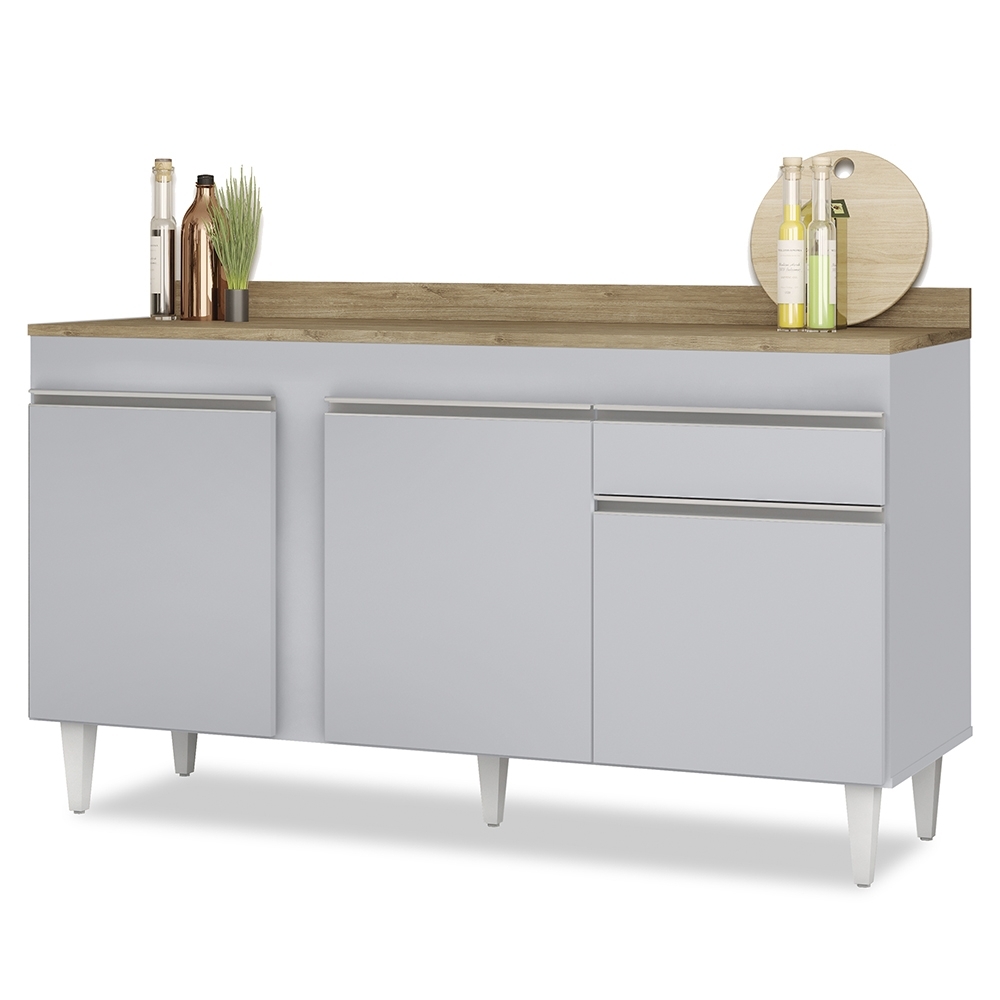 Balcão de Cozinha Para Pia Com Tampo 150cm Dakota Cinza Claro/Castanho - Lumil