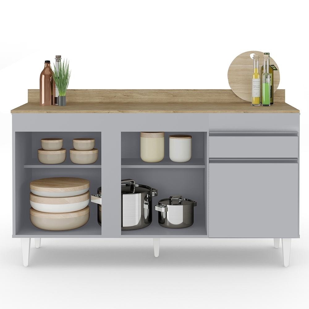 Balcão de Cozinha Para Pia Com Tampo 150cm Dakota Cinza Claro/Castanho - Lumil