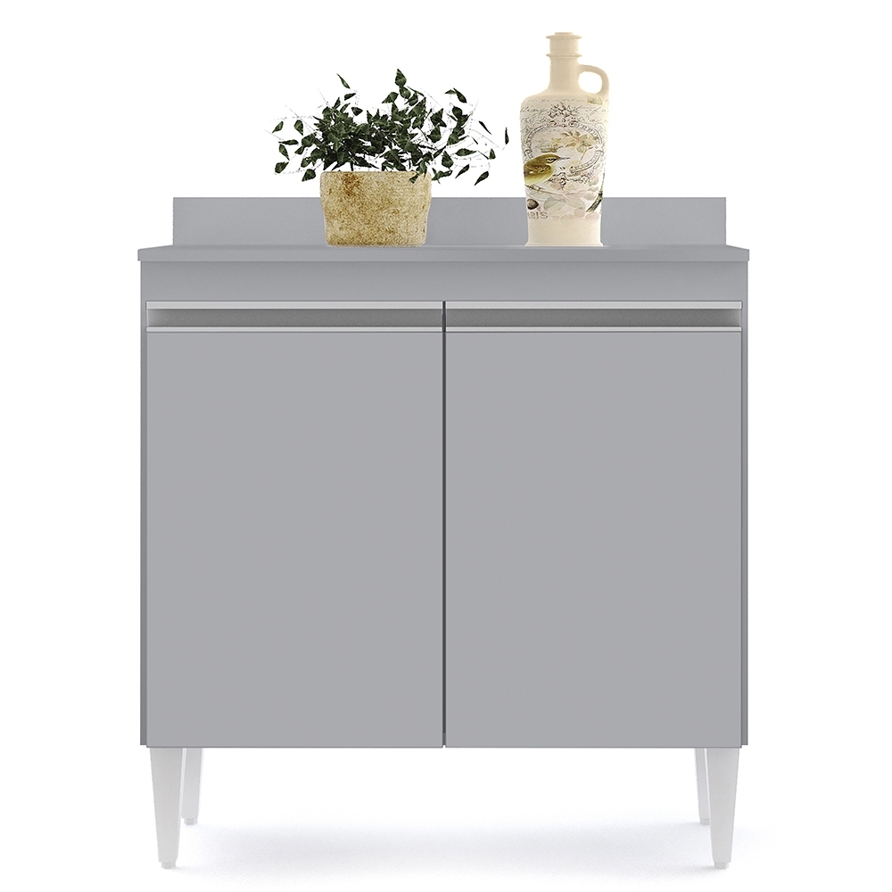 Balcão de Cozinha Multiuso 80cm 2 Portas Hawai Cinza Claro  - Lumil