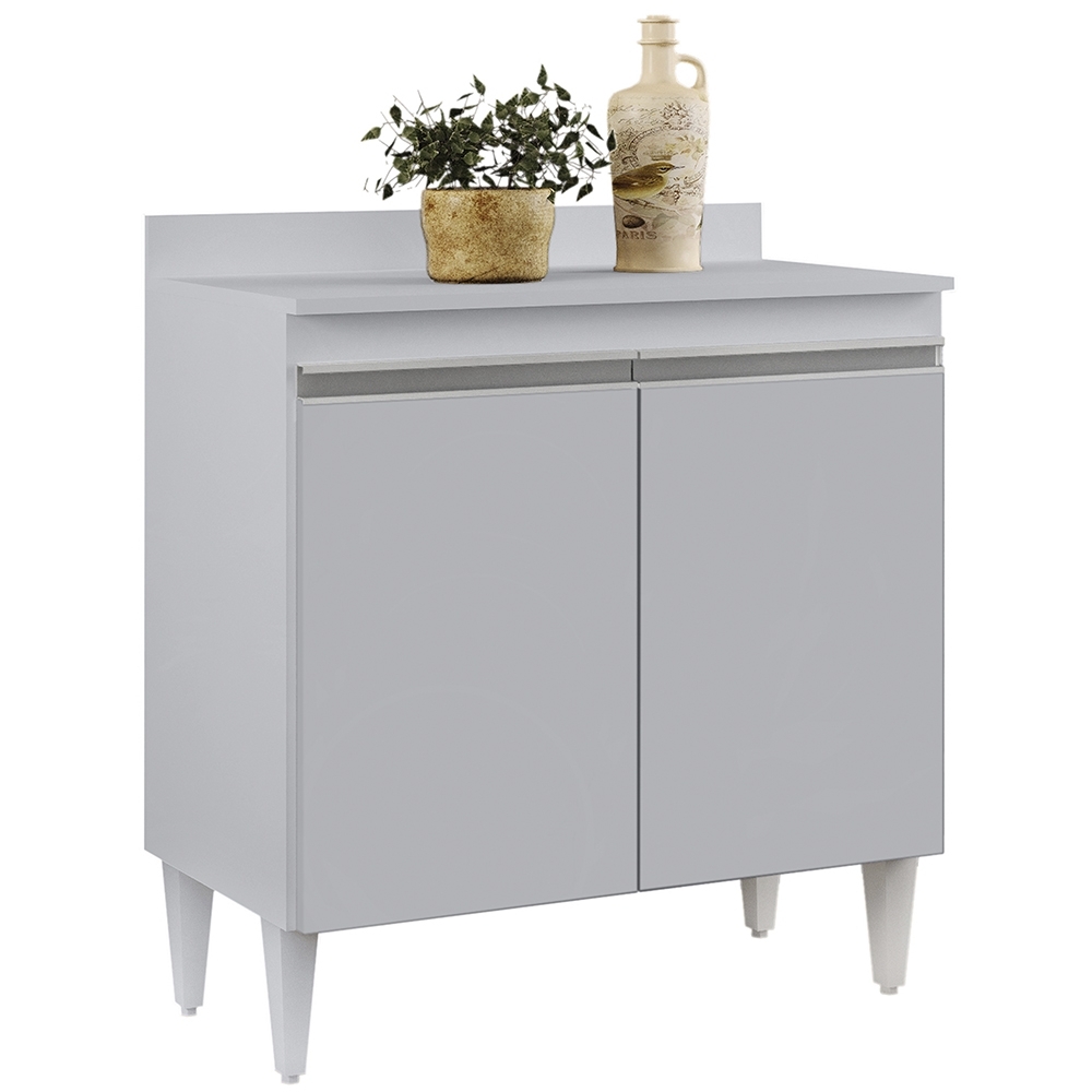 Balcão de Cozinha Multiuso 80cm 2 Portas Hawai Cinza Claro  - Lumil