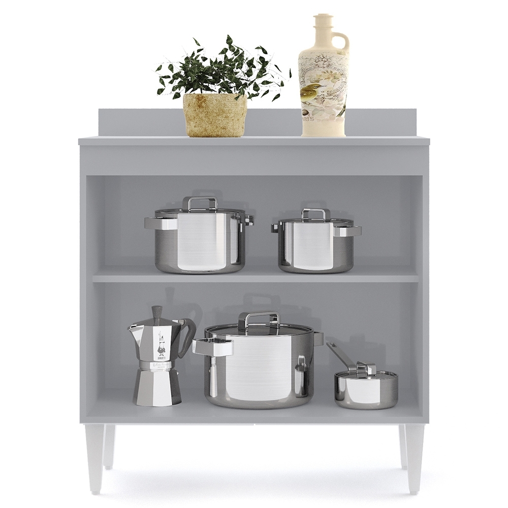 Balcão de Cozinha Multiuso 80cm 2 Portas Hawai Cinza Claro  - Lumil