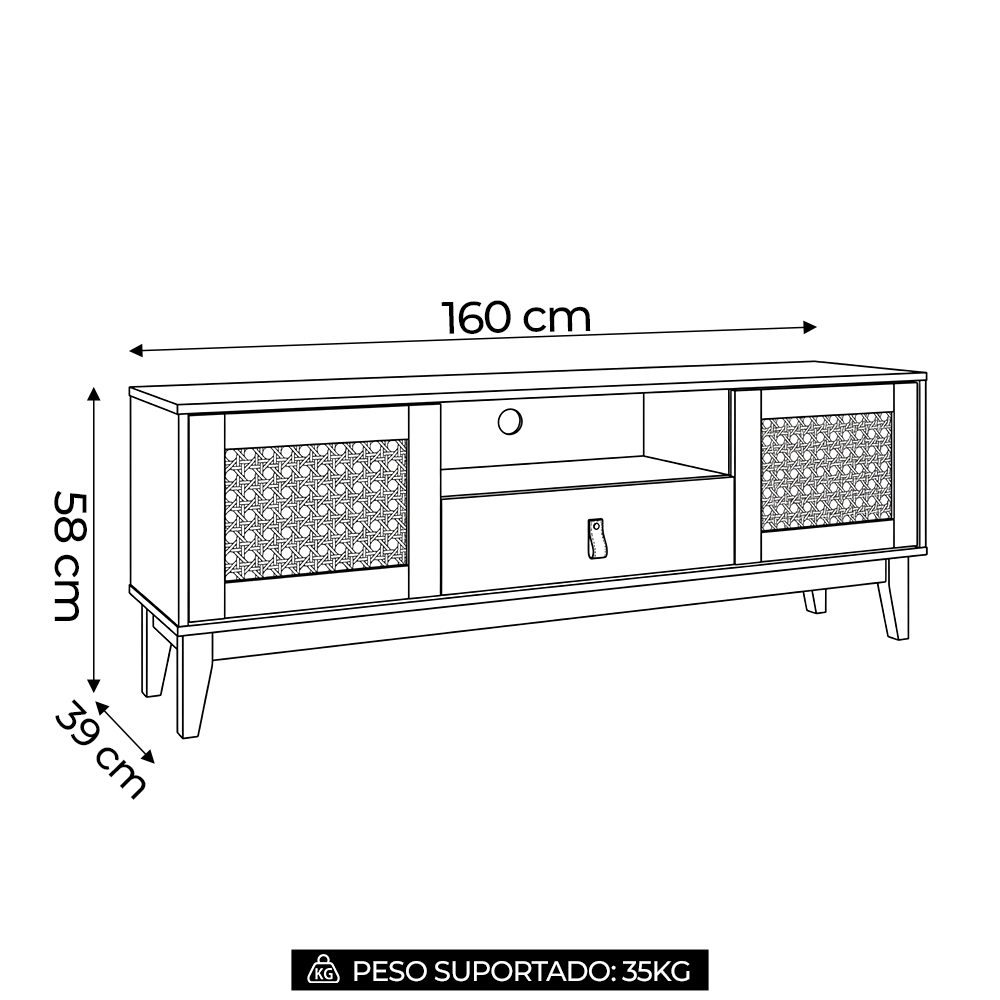 Rack Bancada TV 60 Pol 160cm Pé Madeira Dalva Cinza/Cedro C14 - Mpozenato
