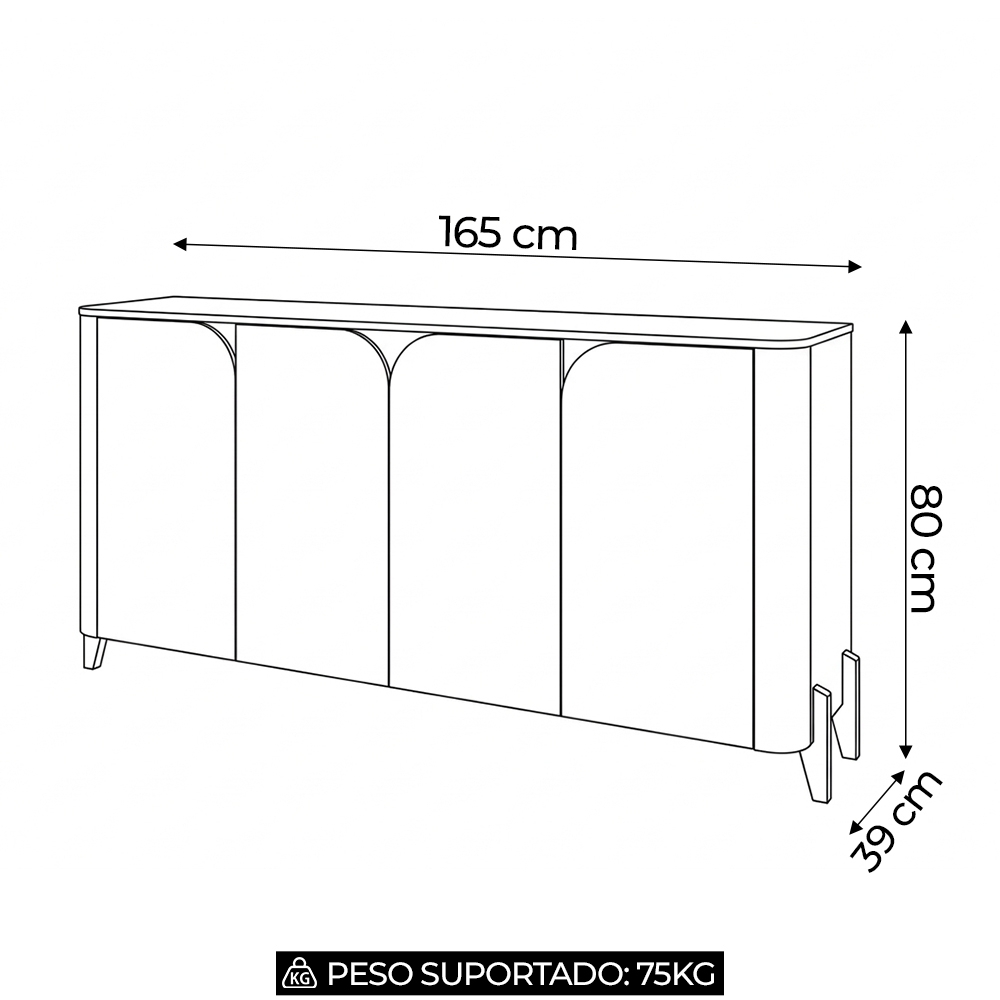 Buffet Aparador 165cm 4 Portas Pé Madeira Aspen Branco/Cedro C14 - Mpozenato