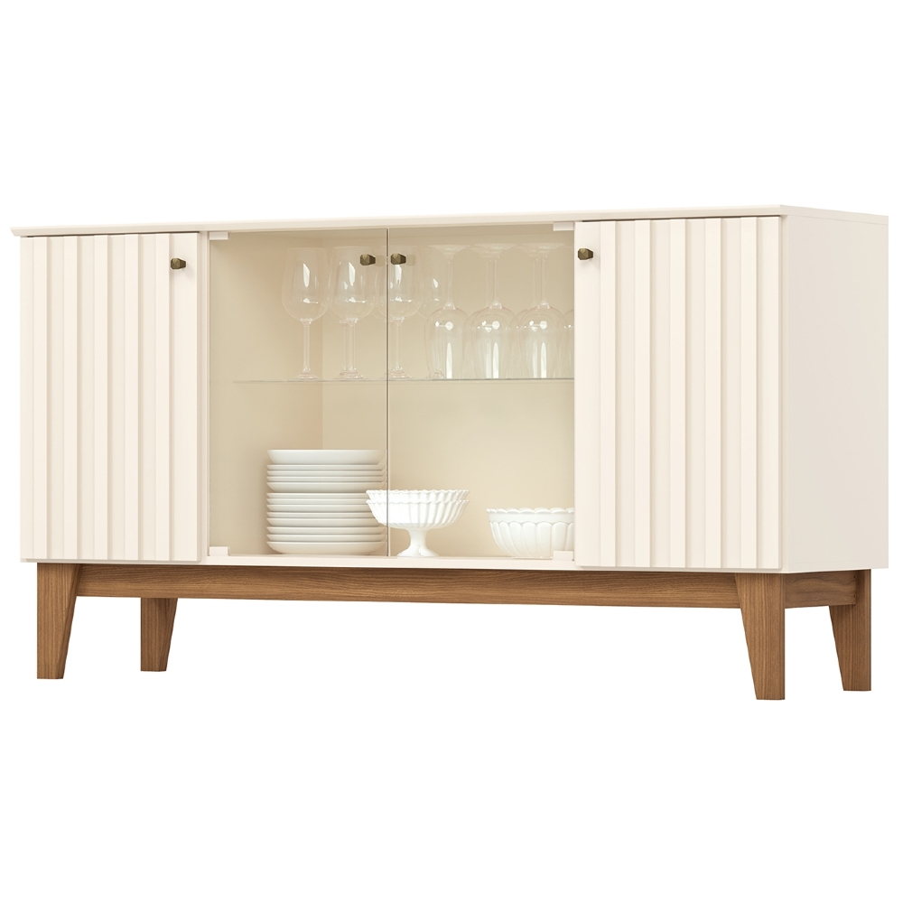 Buffet Aparador 150cm 4 Portas Pés Retrô Krono Off/Nature H02 - Mpozenato