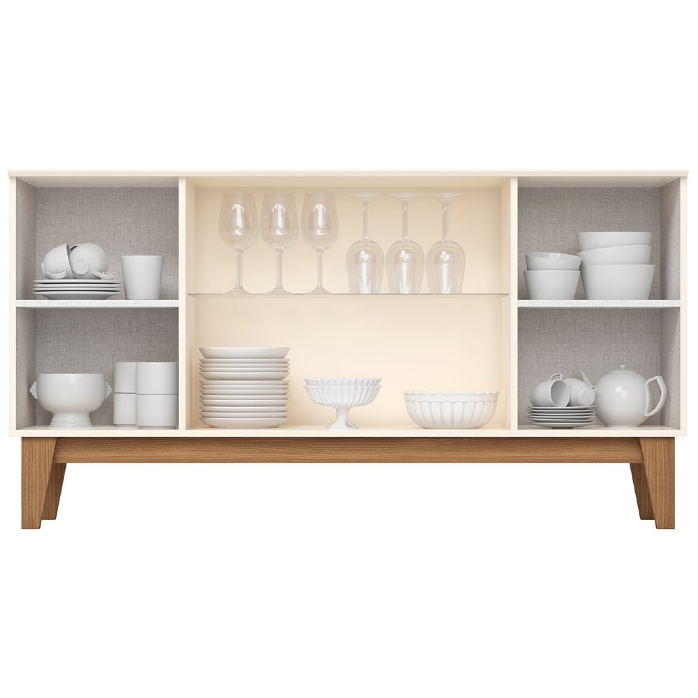 Buffet Aparador 150cm 4 Portas Pés Retrô Krono Off/Nature H02 - Mpozenato