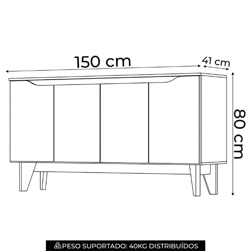 Buffet Aparador 150cm 4 Portas Pés Retrô Delar Nature/Off H02 - Mpozenato