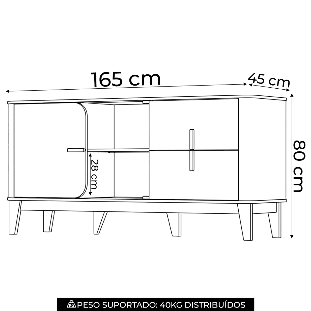 Buffet Aparador 165cm 2 Portas 2 Gavetas Taron Off/Nature H02 - Mpozenato