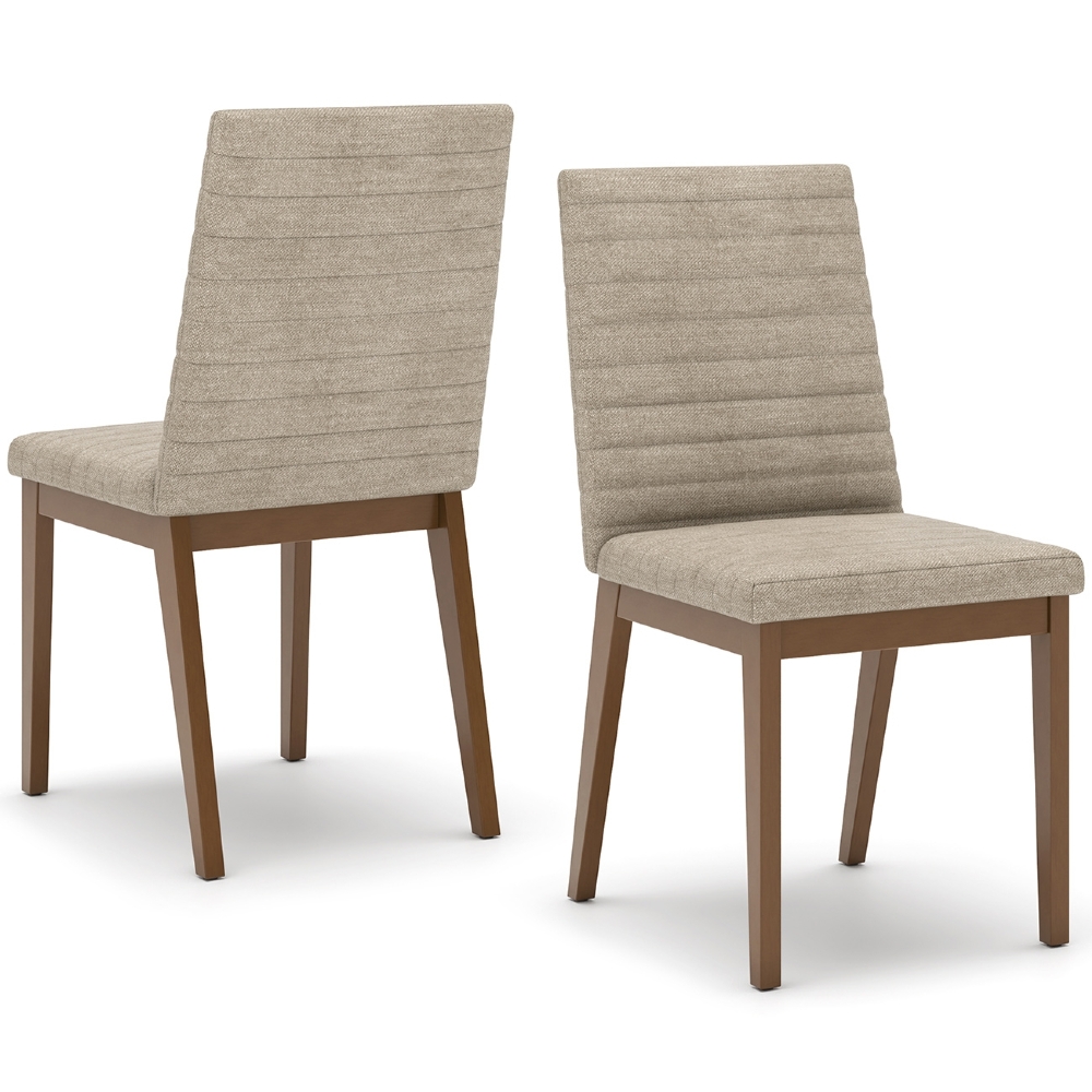 Cadeira Jantar Estofada Pé Madeira Kit 2 Liora Linho Creme H02 - Mpozenato