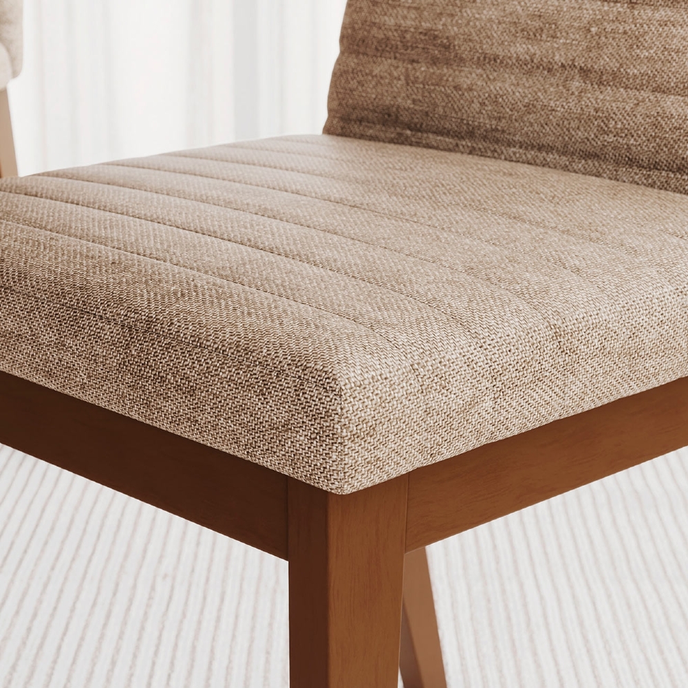 Cadeira Jantar Estofada Pé Madeira Kit 2 Liora Linho Creme H02 - Mpozenato