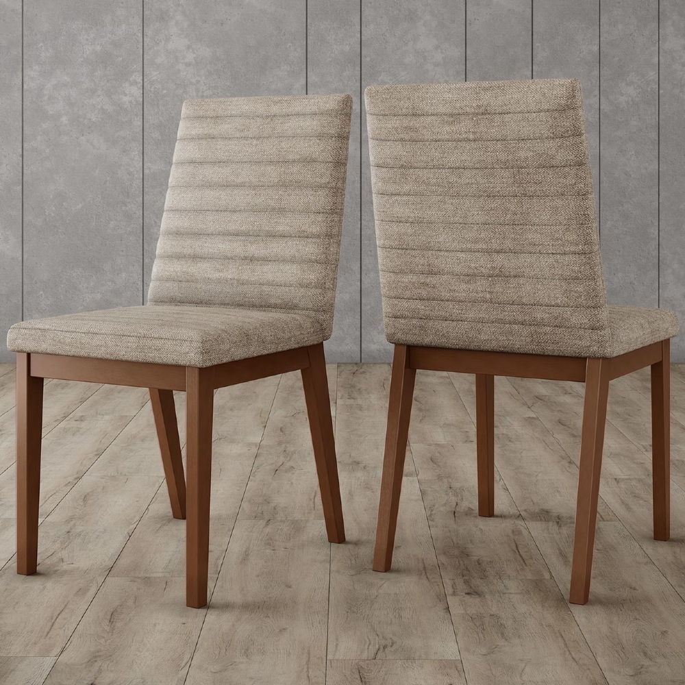 Cadeira Jantar Estofada Pé Madeira Kit 6 Liora Linho Creme H02 - Mpozenato