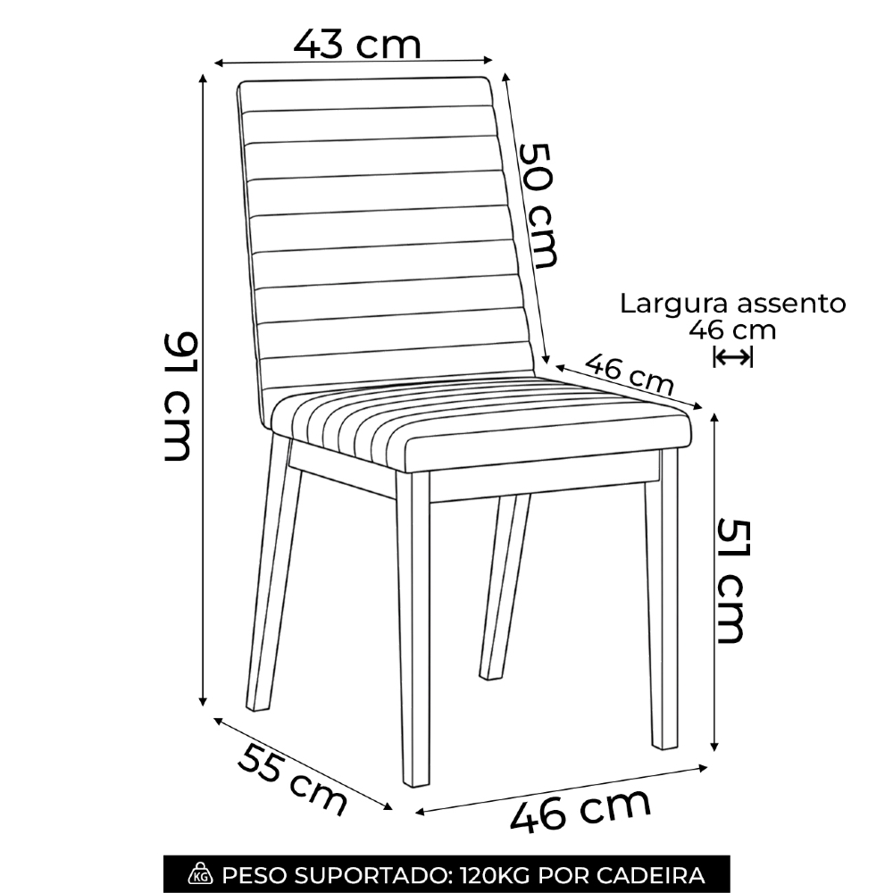 Cadeira Jantar Estofada Pé Madeira Kit 6 Liora Linho Bege H02 - Mpozenato