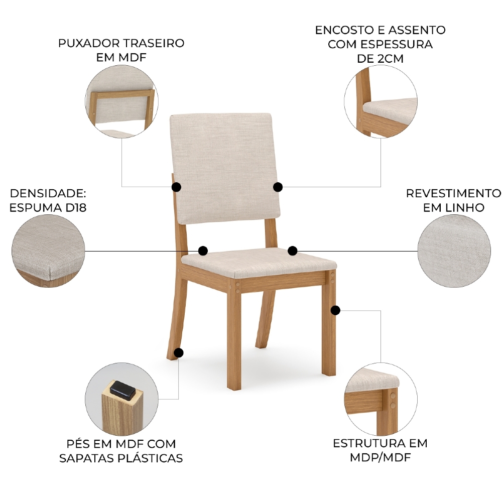 Cadeira Jantar Estofada Pé Madeira Kit 4 Elora Veludo Bege H02 - Mpozenato