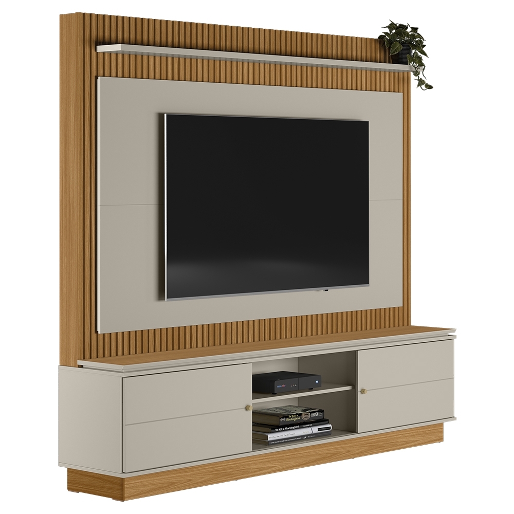 Estante Painel Para TV 75 Pol 215cm Guape Nature/Off L06 - Mpozenato