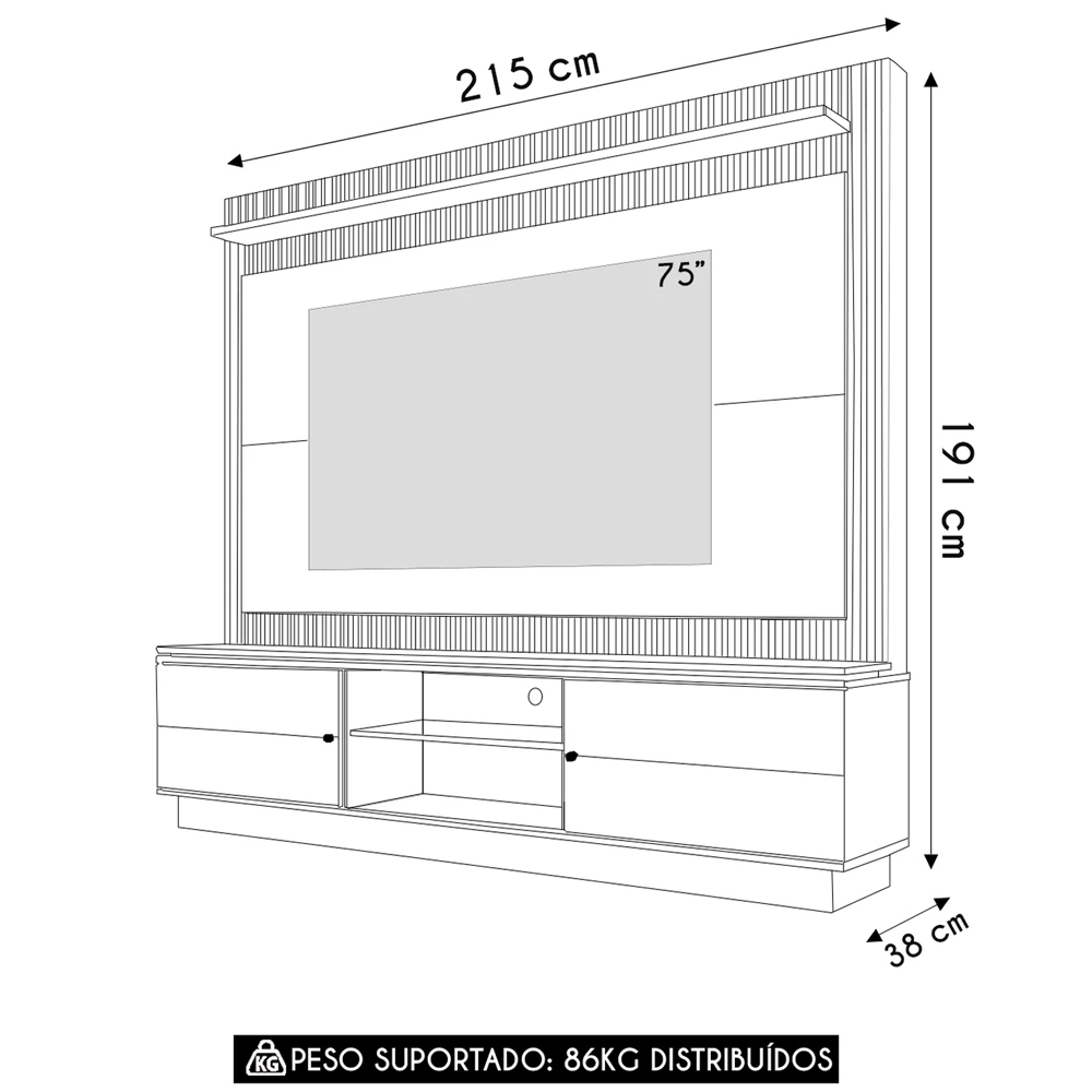 Estante Painel Para TV 75 Pol 215cm Guape Nature/Off L06 - Mpozenato