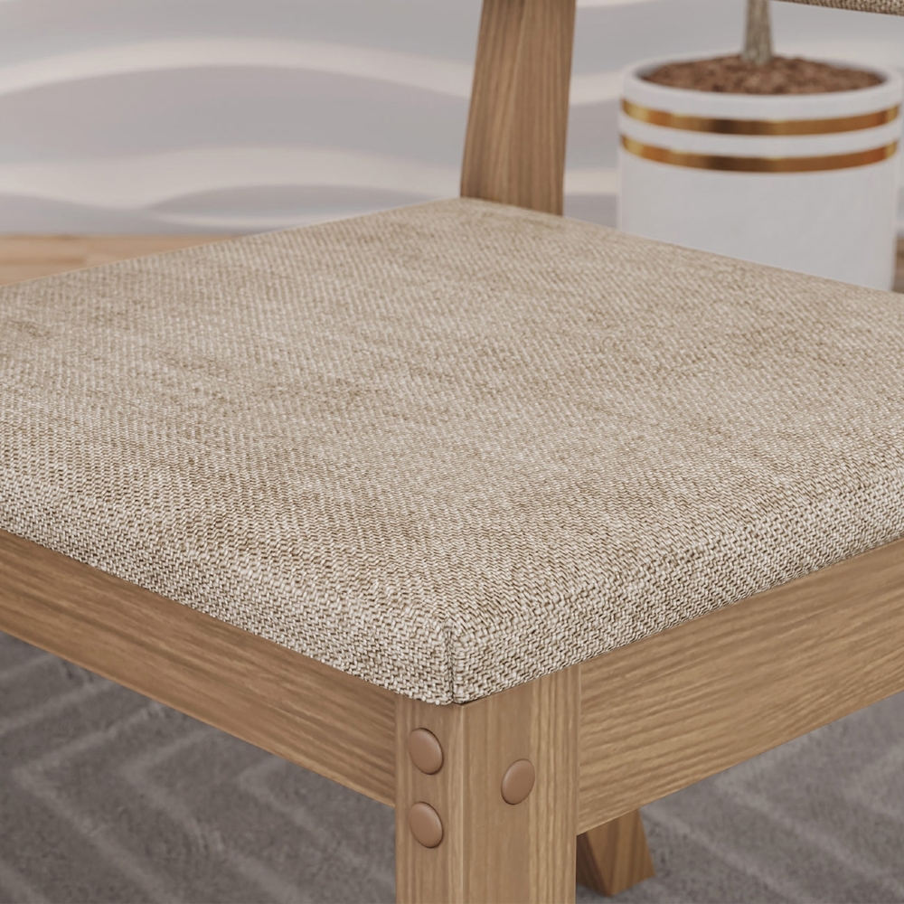Cadeira Jantar Estofada Pé Madeira Kit 4 Maelis Veludo Creme/Caramelo H02 - Mpozenato