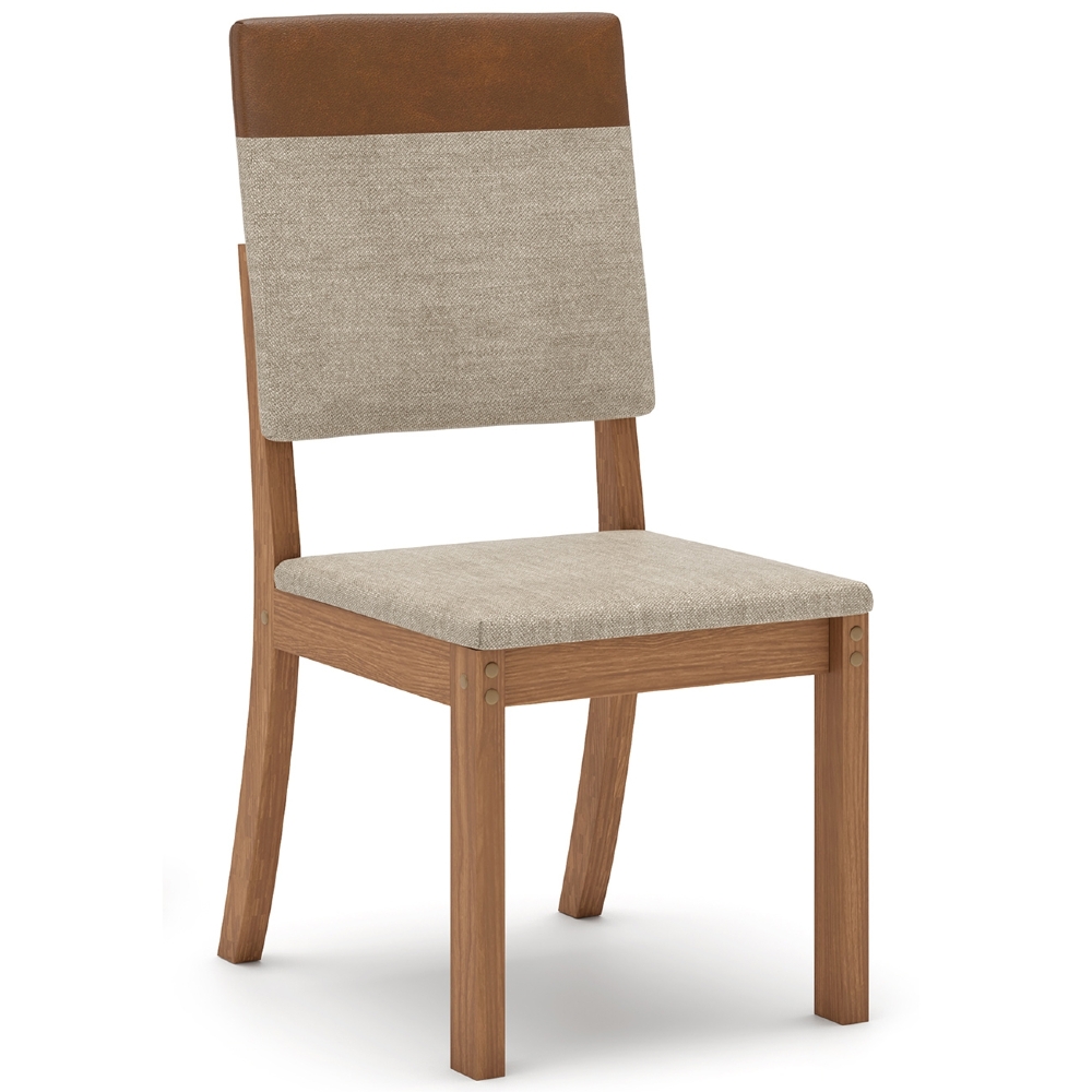 Cadeira Jantar Estofada Pé Madeira Kit 6 Maelis Veludo Creme/Caramelo H02 - Mpozenato