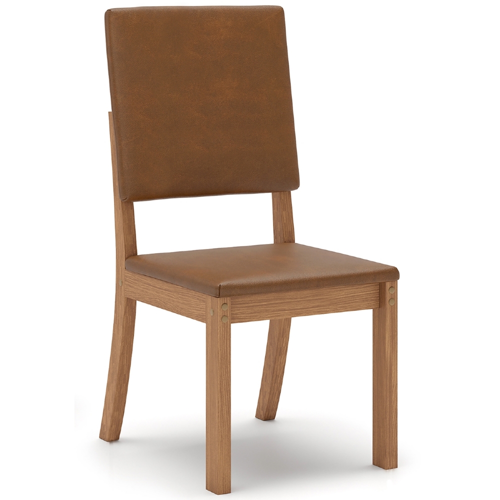 Cadeira Jantar Estofada Pé Madeira Kit 6 Maelis Sintético Caramelo H02 - Mpozenato