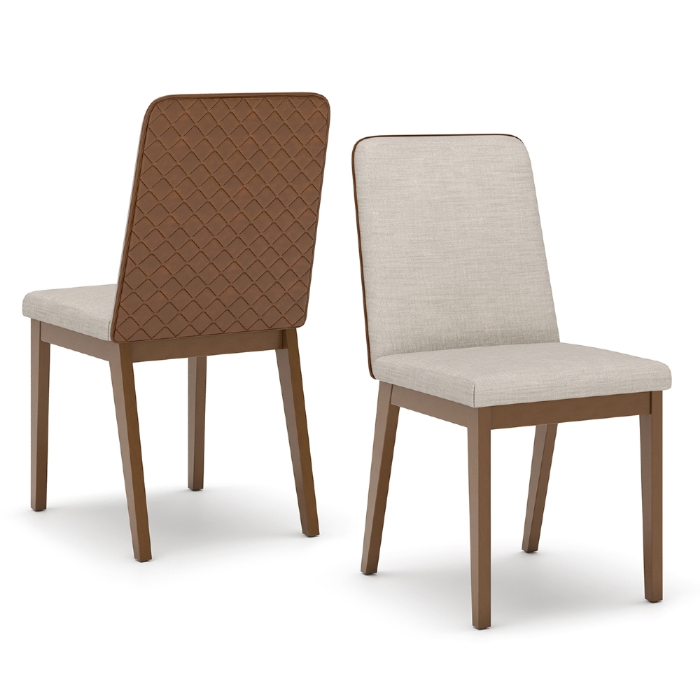 Cadeira Jantar Estofada Pé Madeira Kit 2 Calie Linho Off/Caramelo H02 - Mpozenato