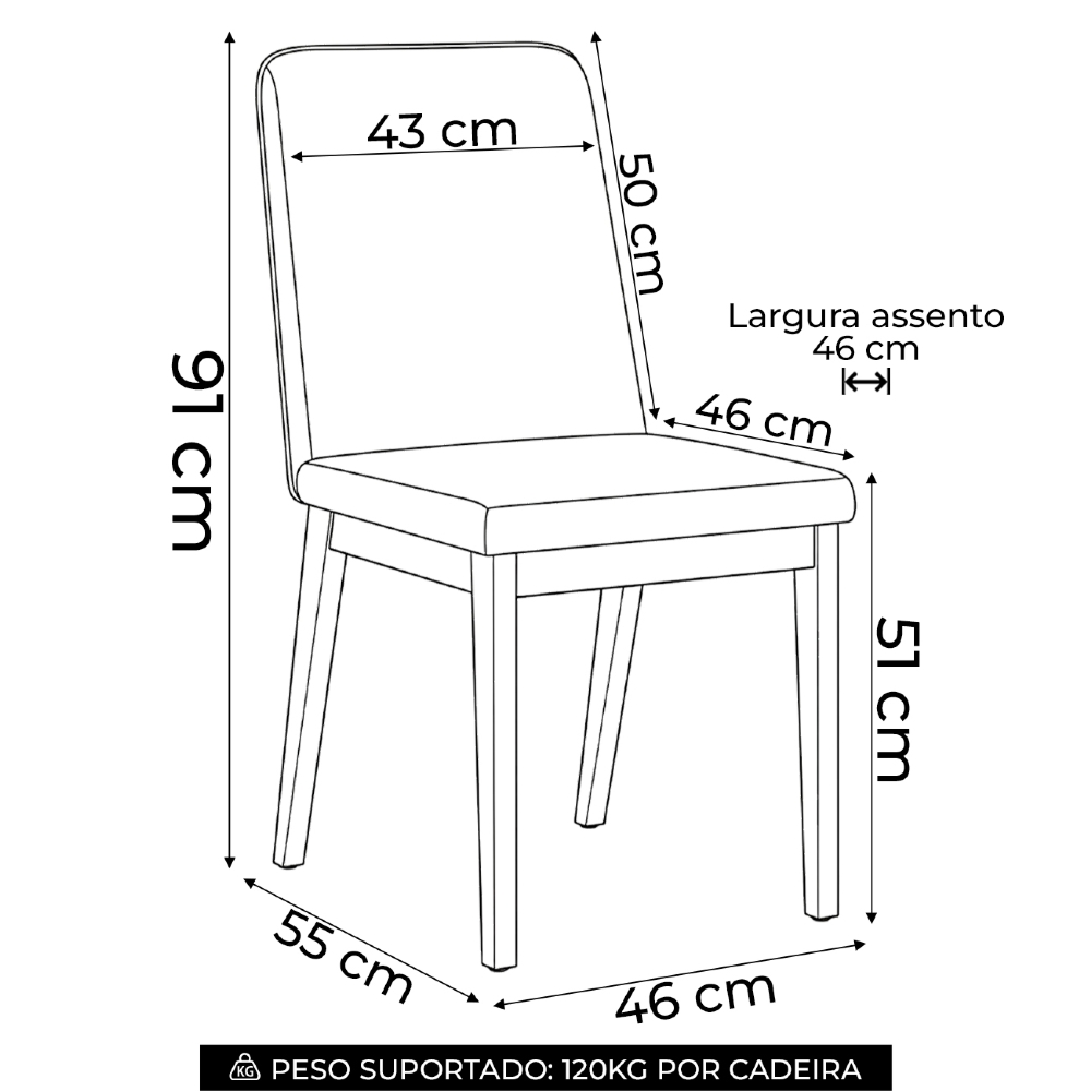 Cadeira Jantar Estofada Pé Madeira Kit 2 Calie Linho Off/Caramelo H02 - Mpozenato