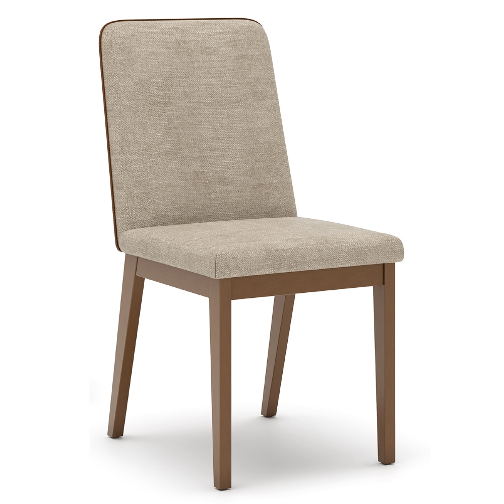 Cadeira Jantar Estofada Pé Madeira Kit 4 Calie Linho Creme/Caramelo H02 - Mpozenato