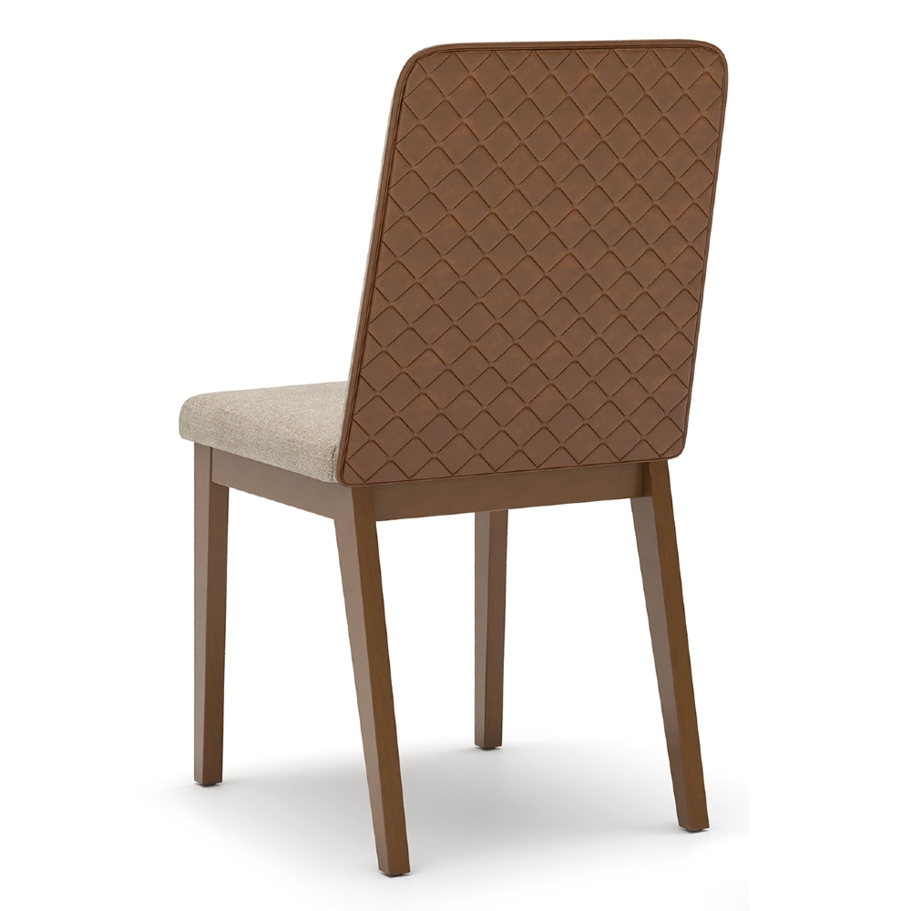 Cadeira Jantar Estofada Pé Madeira Kit 4 Calie Linho Creme/Caramelo H02 - Mpozenato