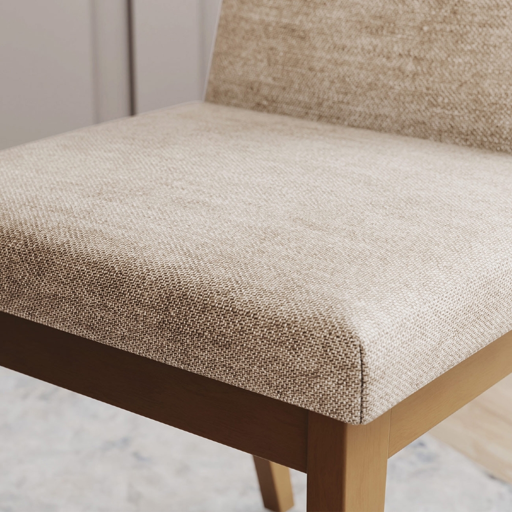 Cadeira Jantar Estofada Pé Madeira Kit 4 Calie Linho Creme/Caramelo H02 - Mpozenato