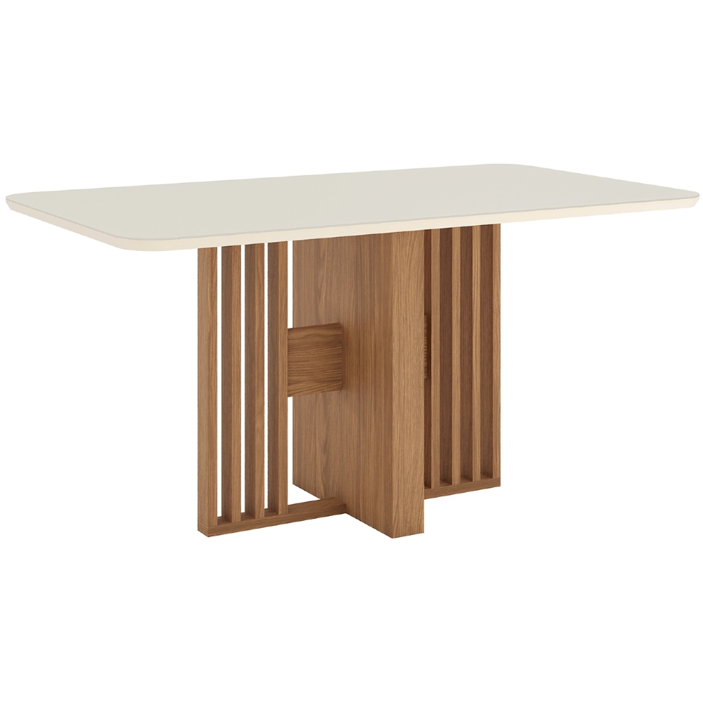 Mesa de Jantar 6 Lugares 160cm Com Vidro Zinia Nature/Off H02 - Mpozenato