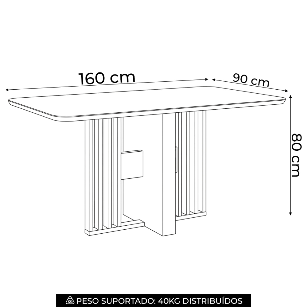 Mesa de Jantar 6 Lugares 160cm Com Vidro Zinia Nature/Off H02 - Mpozenato