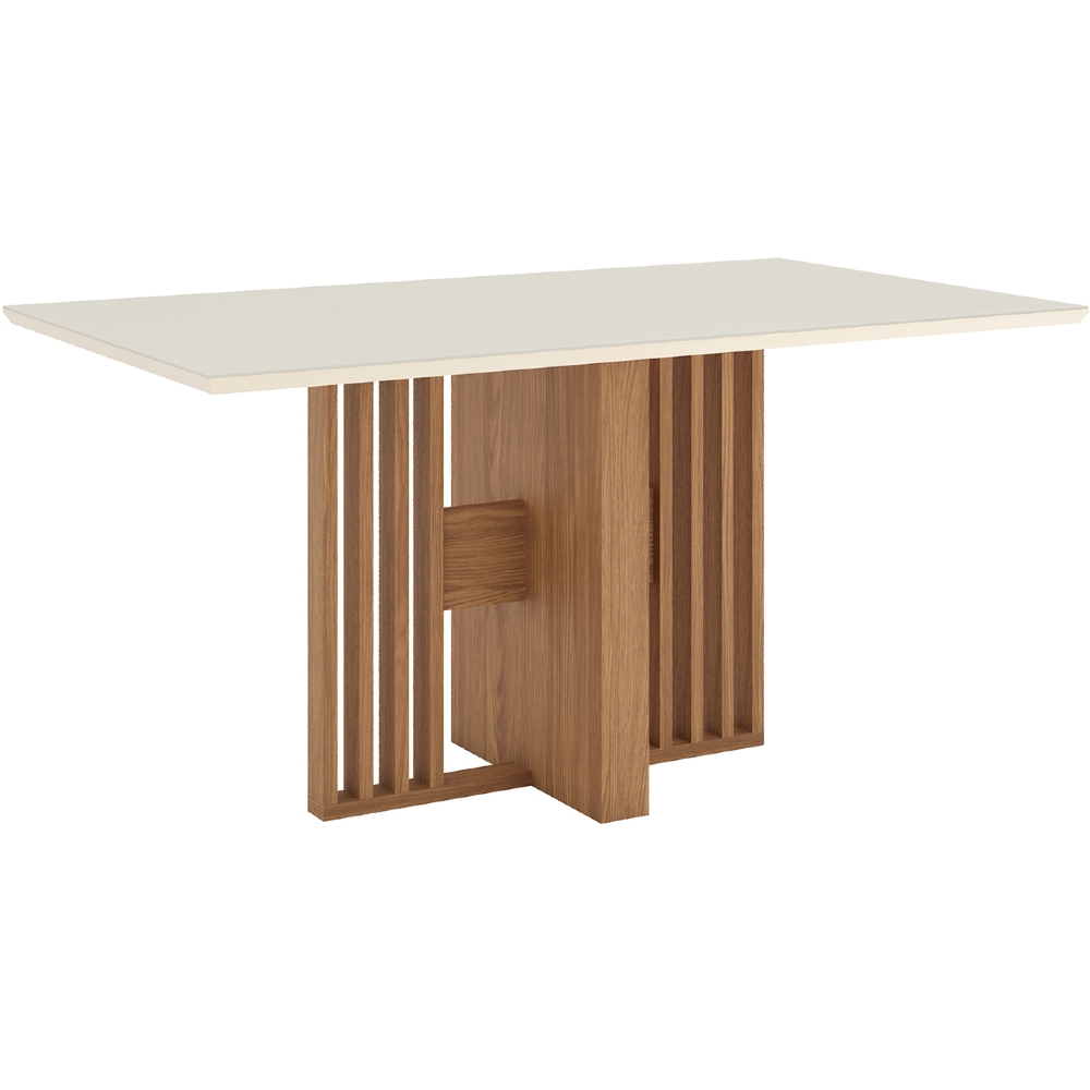 Mesa de Jantar 6 Lugares 160cm Vidro Canto Reto Zinia Nature/Off H02 - Mpozenato