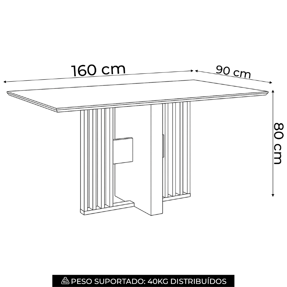 Mesa de Jantar 6 Lugares 160cm Vidro Canto Reto Zinia Nature/Off H02 - Mpozenato