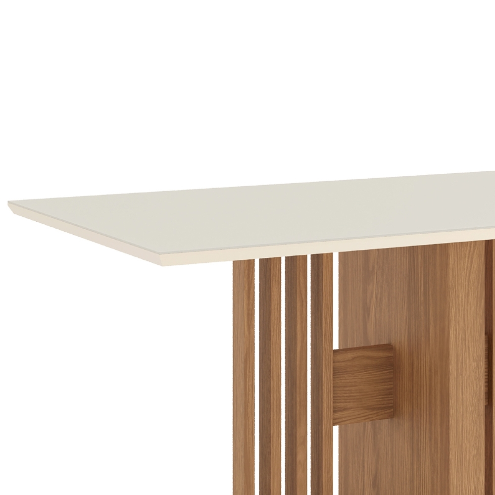 Mesa de Jantar 6 Lugares 160cm Vidro Canto Reto Zinia Nature/Off H02 - Mpozenato