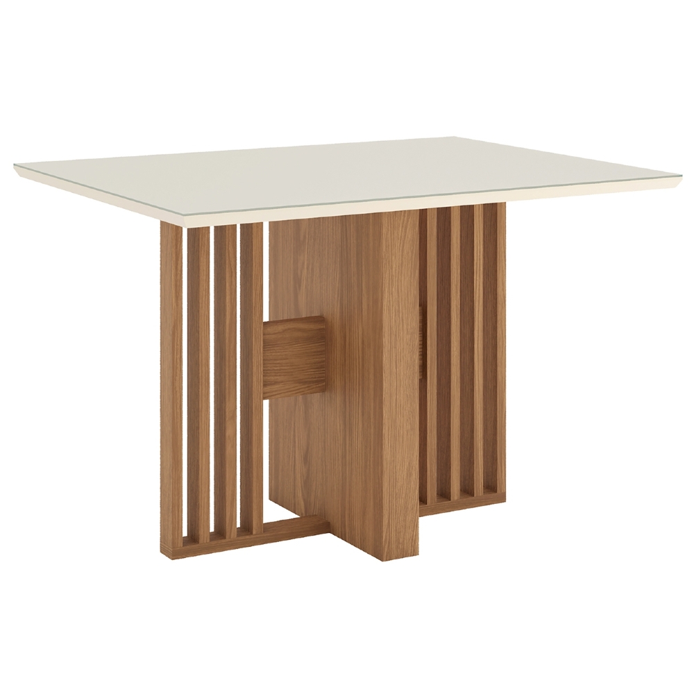 Mesa de Jantar 4 Lugares 120cm Vidro Canto Reto Zinia Nature/Off H02 - Mpozenato