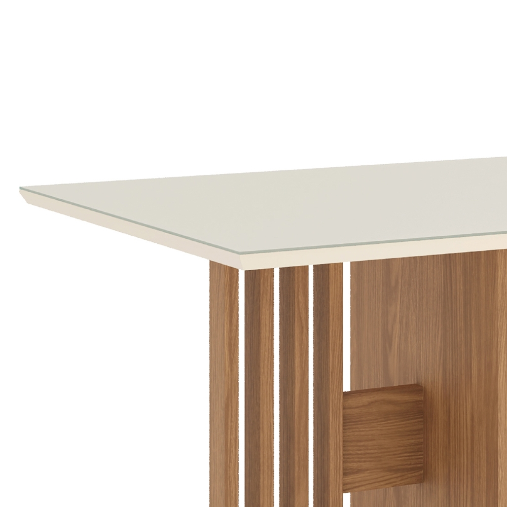 Mesa de Jantar 4 Lugares 120cm Vidro Canto Reto Zinia Nature/Off H02 - Mpozenato