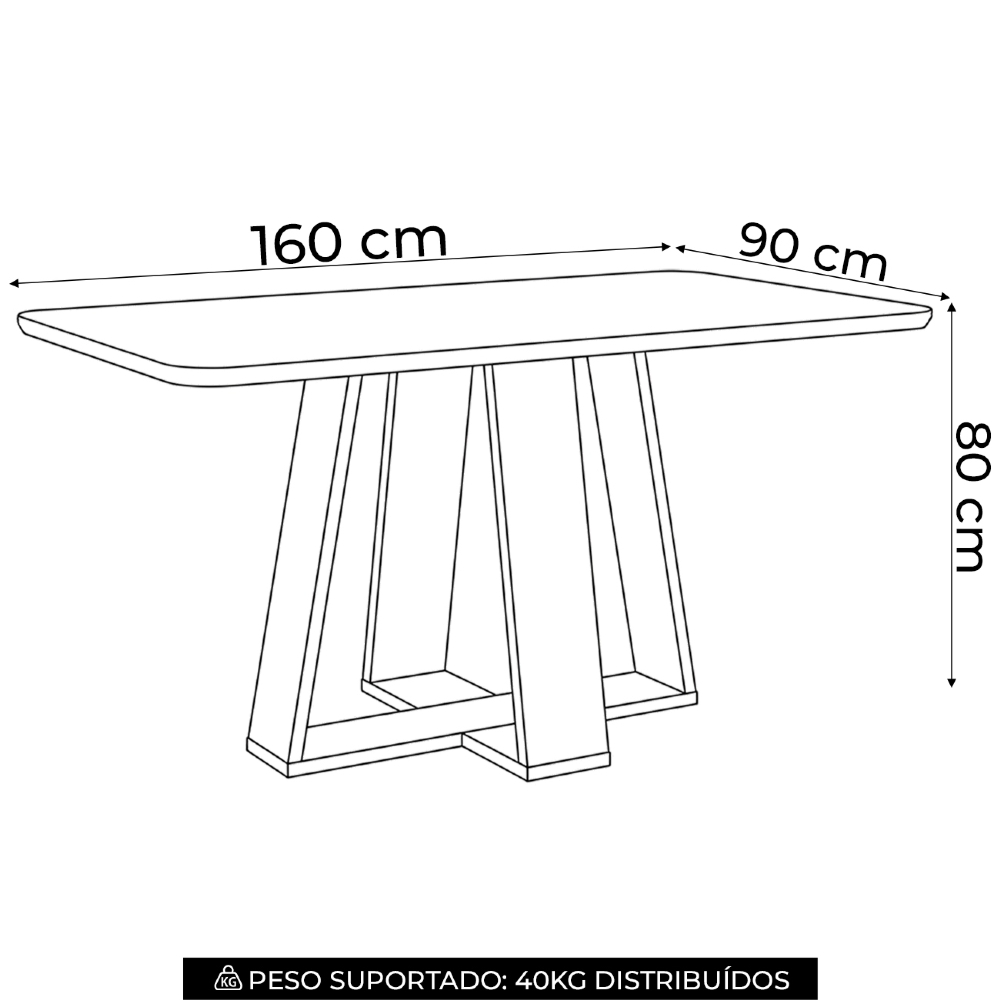 Mesa de Jantar 6 Lugares 160cm Com Vidro Lince Nature H02 - Mpozenato