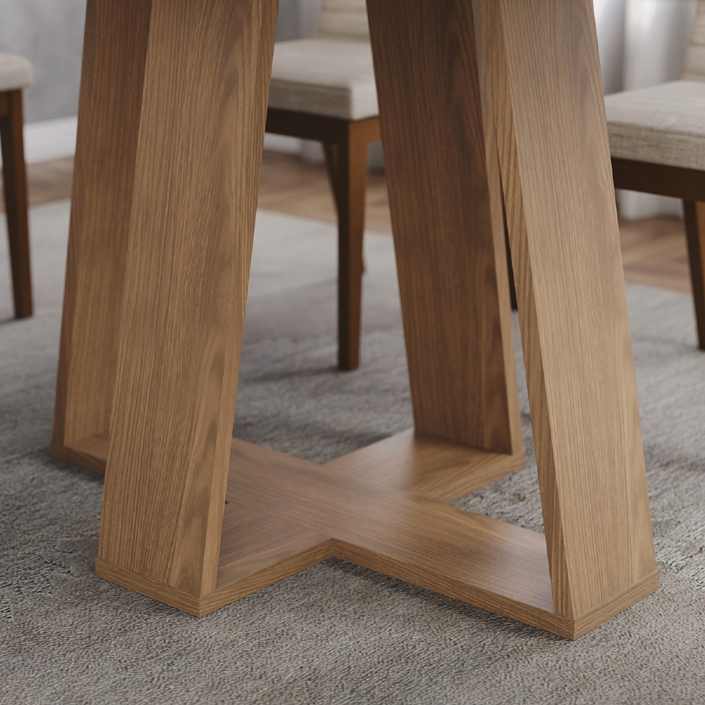 Mesa de Jantar 6 Lugares 160cm Com Vidro Lince Nature H02 - Mpozenato