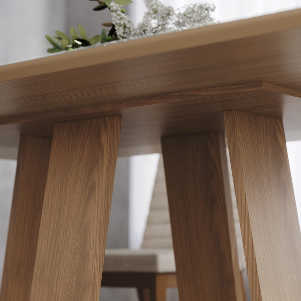 Mesa de Jantar 6 Lugares 160cm Com Vidro Lince Nature H02 - Mpozenato