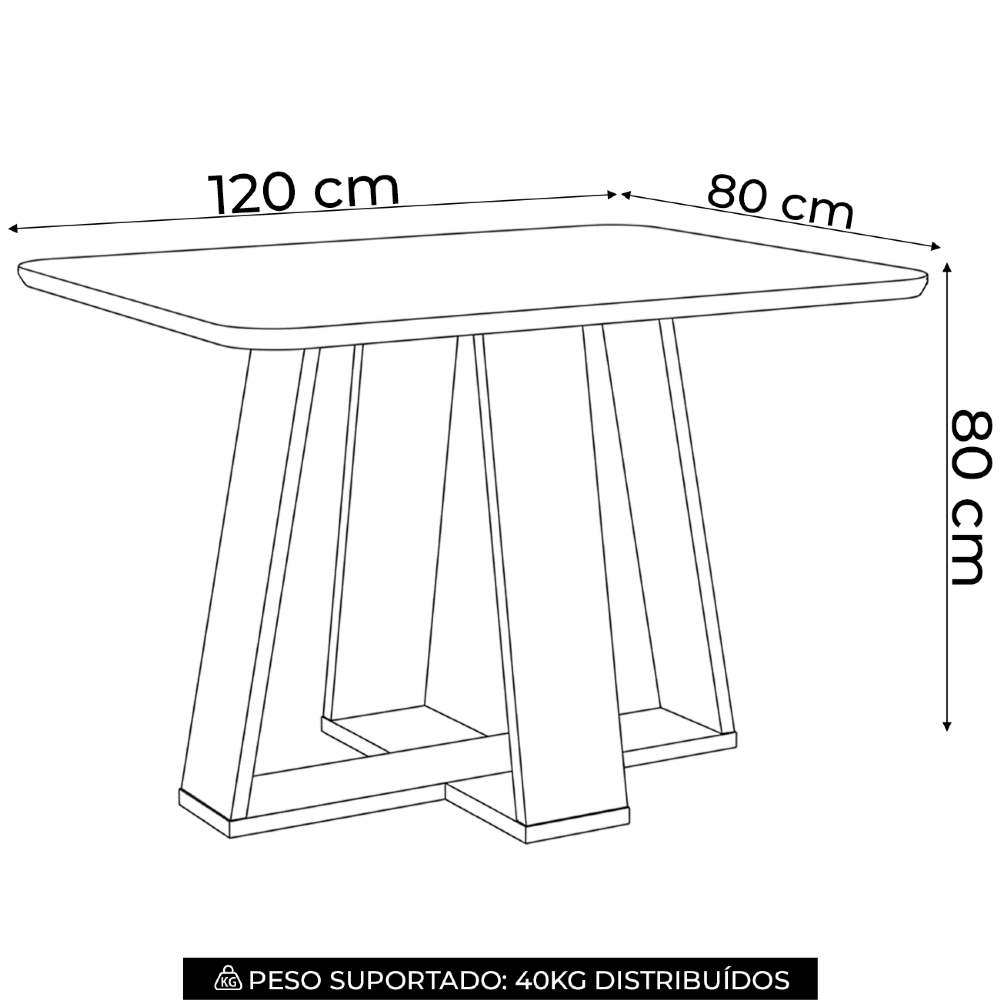 Mesa de Jantar 4 Lugares 120cm Com Vidro Lince Nature H02 - Mpozenato