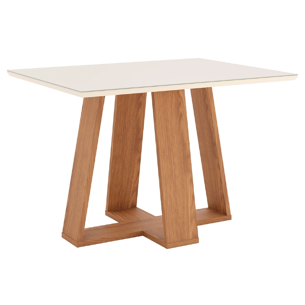 Mesa de Jantar 4 Lugares 120cm Vidro Canto Reto Lince Nature/Off H02 - Mpozenato