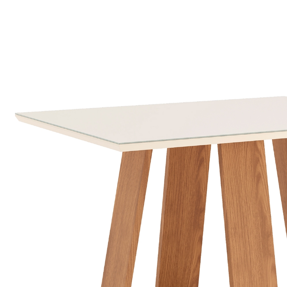 Mesa de Jantar 4 Lugares 120cm Vidro Canto Reto Lince Nature/Off H02 - Mpozenato