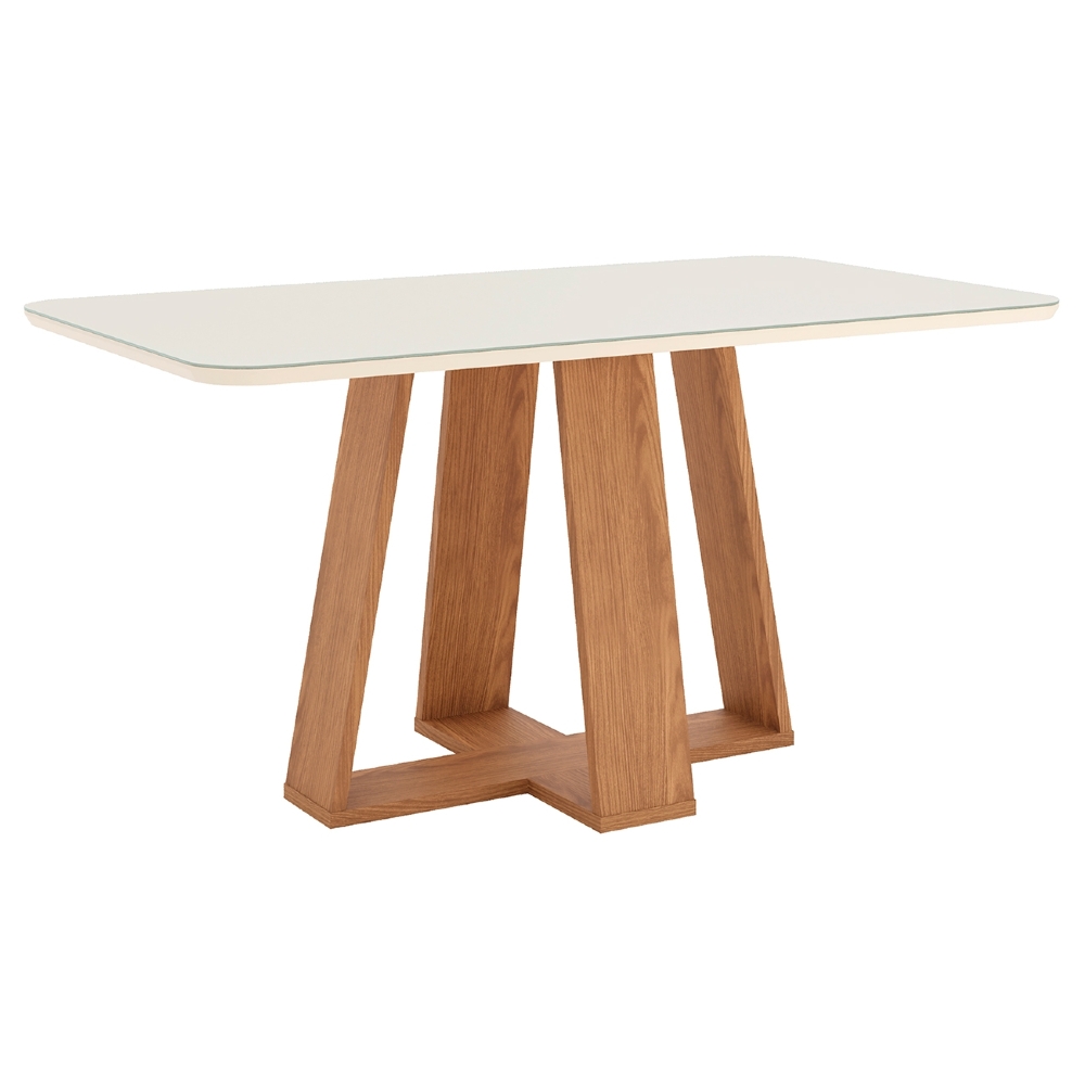 Mesa de Jantar 6 Lugares 160cm Com Vidro Lince Nature/Off H02 - Mpozenato