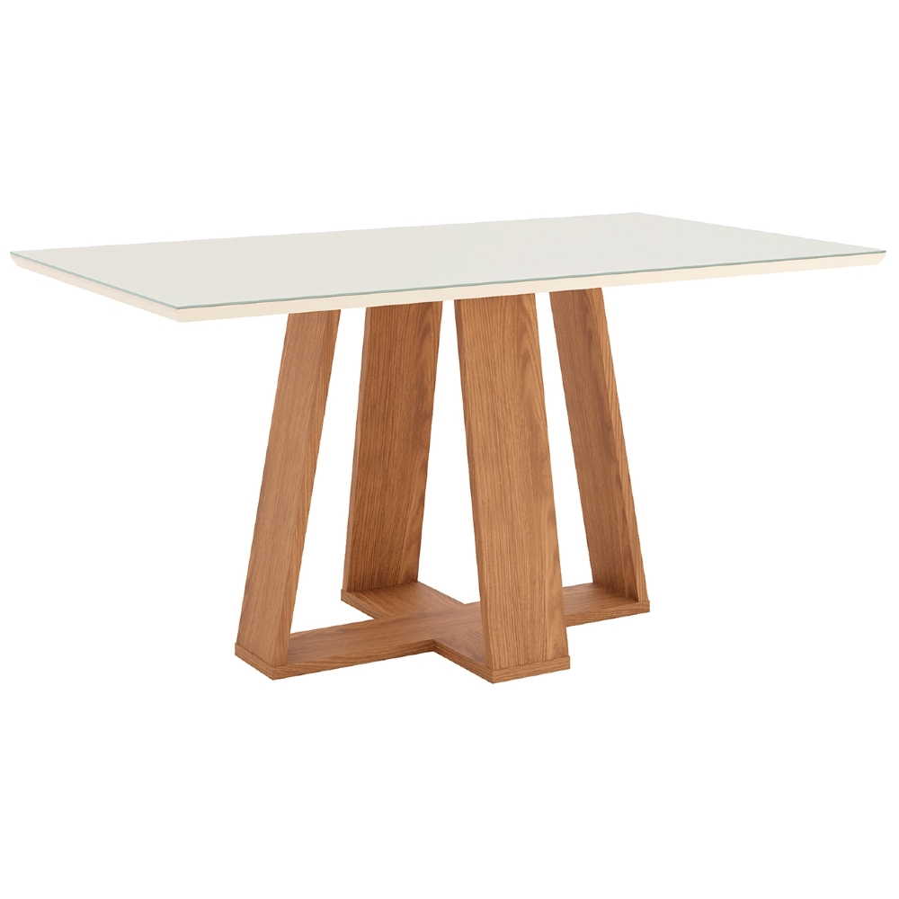 Mesa de Jantar 6 Lugares 160cm Vidro Canto Reto Lince Nature/Off H02 - Mpozenato