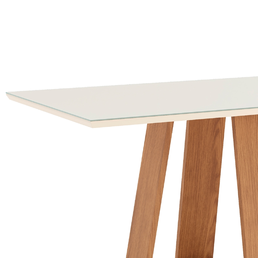 Mesa de Jantar 6 Lugares 160cm Vidro Canto Reto Lince Nature/Off H02 - Mpozenato