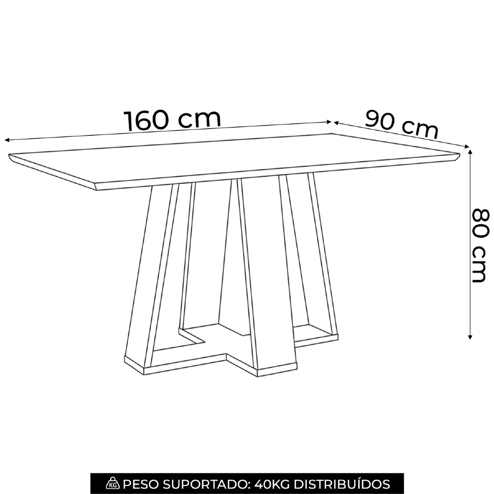 Mesa de Jantar 6 Lugares 160cm Lince Nature/Off H02 - Mpozenato