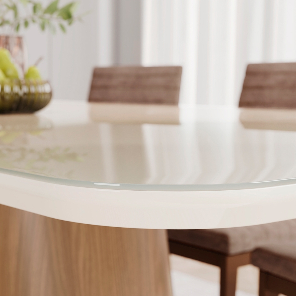 Mesa de Jantar 6 Lugares 160cm Com Vidro Valt Nature/Off H02 - Mpozenato