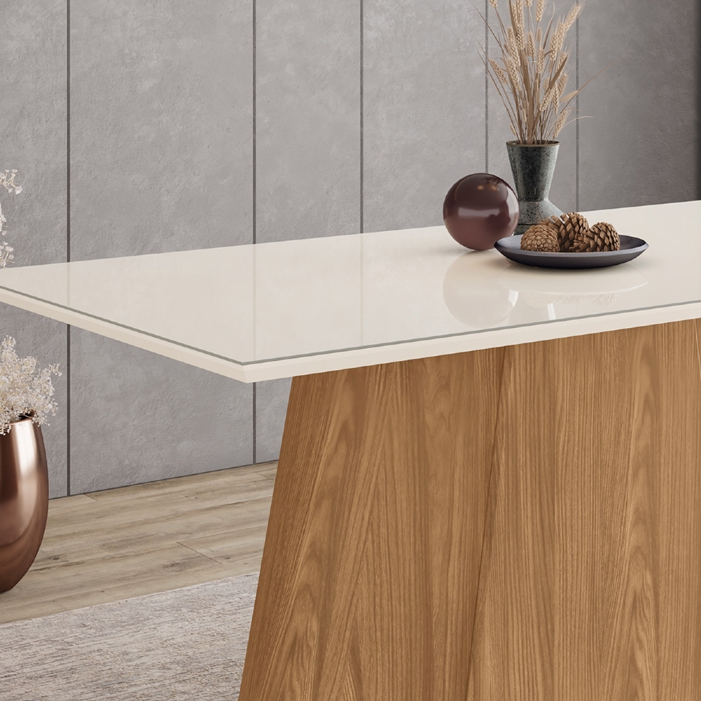 Mesa de Jantar 6 Lugares 160cm Vidro Canto Reto Valt Nature/Off H02 - Mpozenato