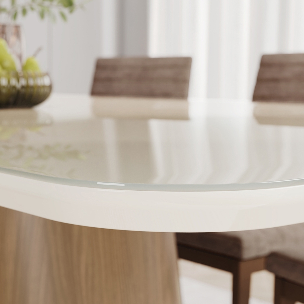 Mesa de Jantar 6 Lugares 180cm Com Vidro Valt Nature/Off H02 - Mpozenato